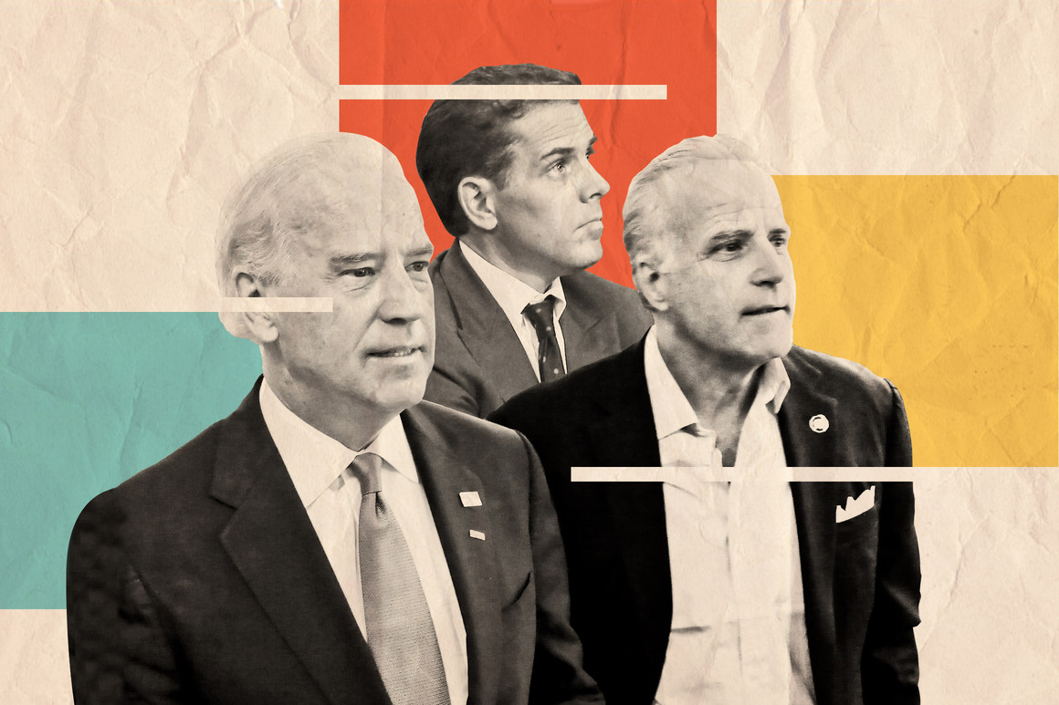 A photo illustration of Joe Biden, his son, Hunter, and his brother, Jim.